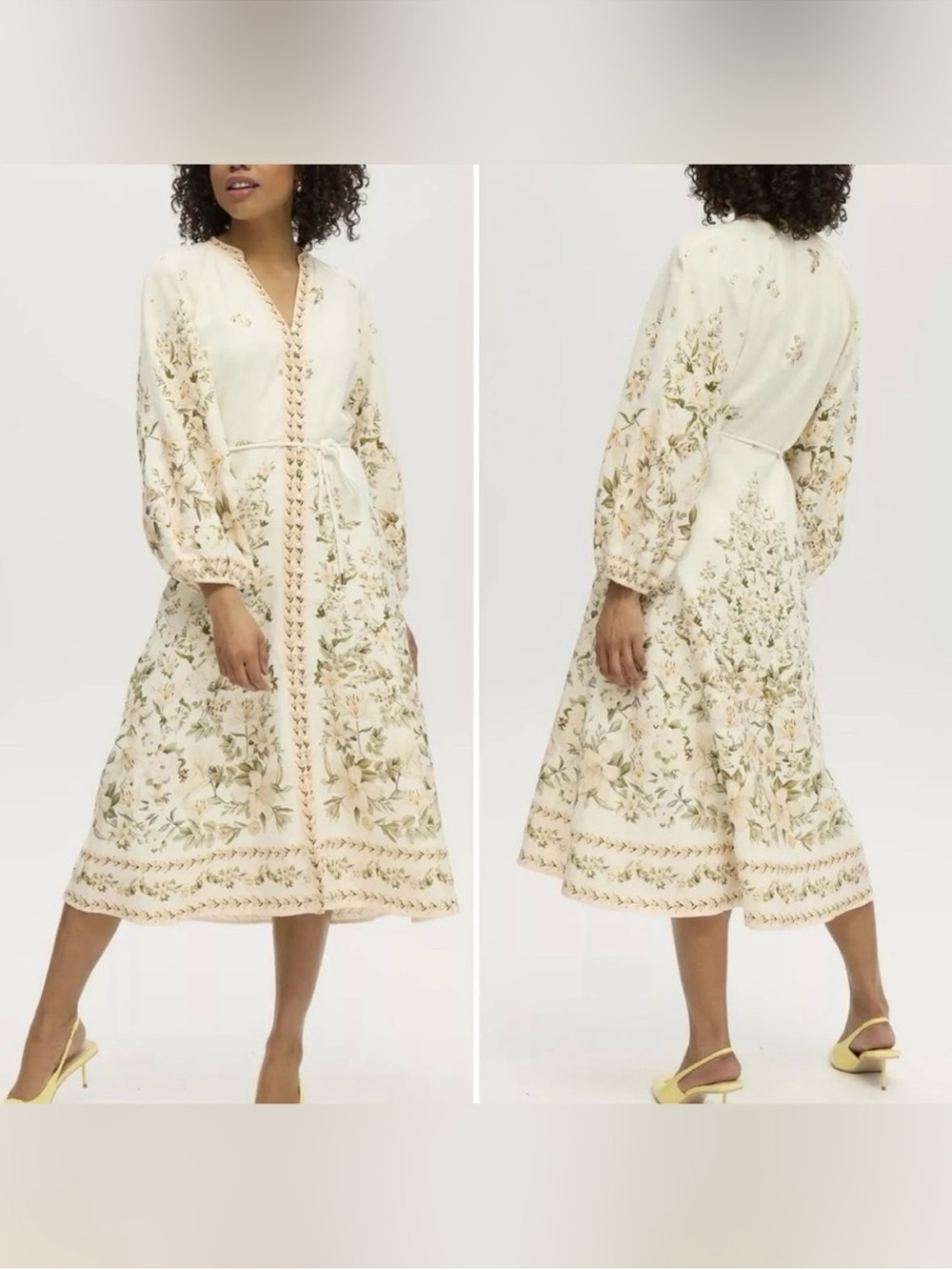 Calypso St. Barth Linen Blend Long Sleeve Floral Printed Dress